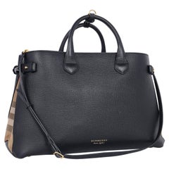 Burberry Large Banner House Check Leather Tote Shoulder Bag Black