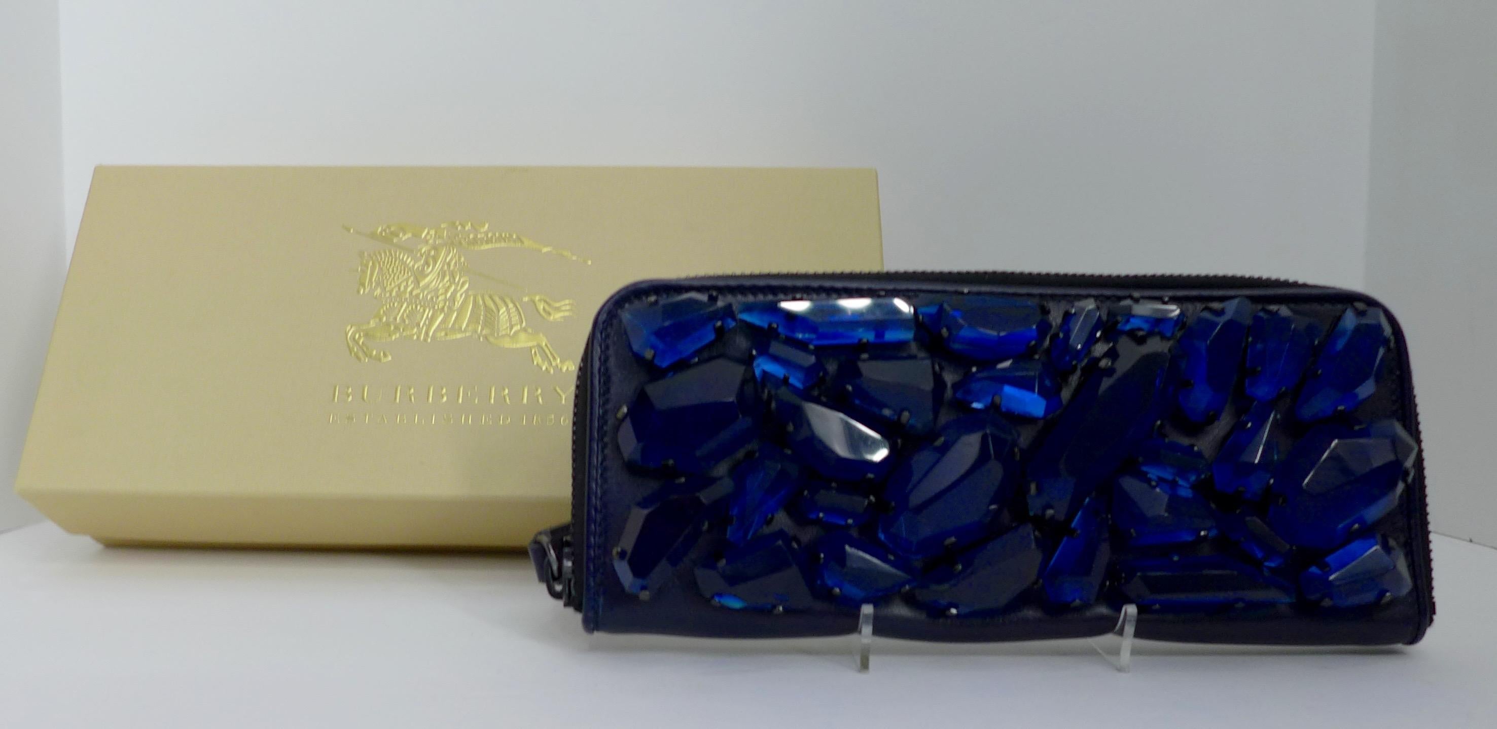 Burberry Large Blue Rhinestone Clutch In Good Condition In Los Angeles, CA