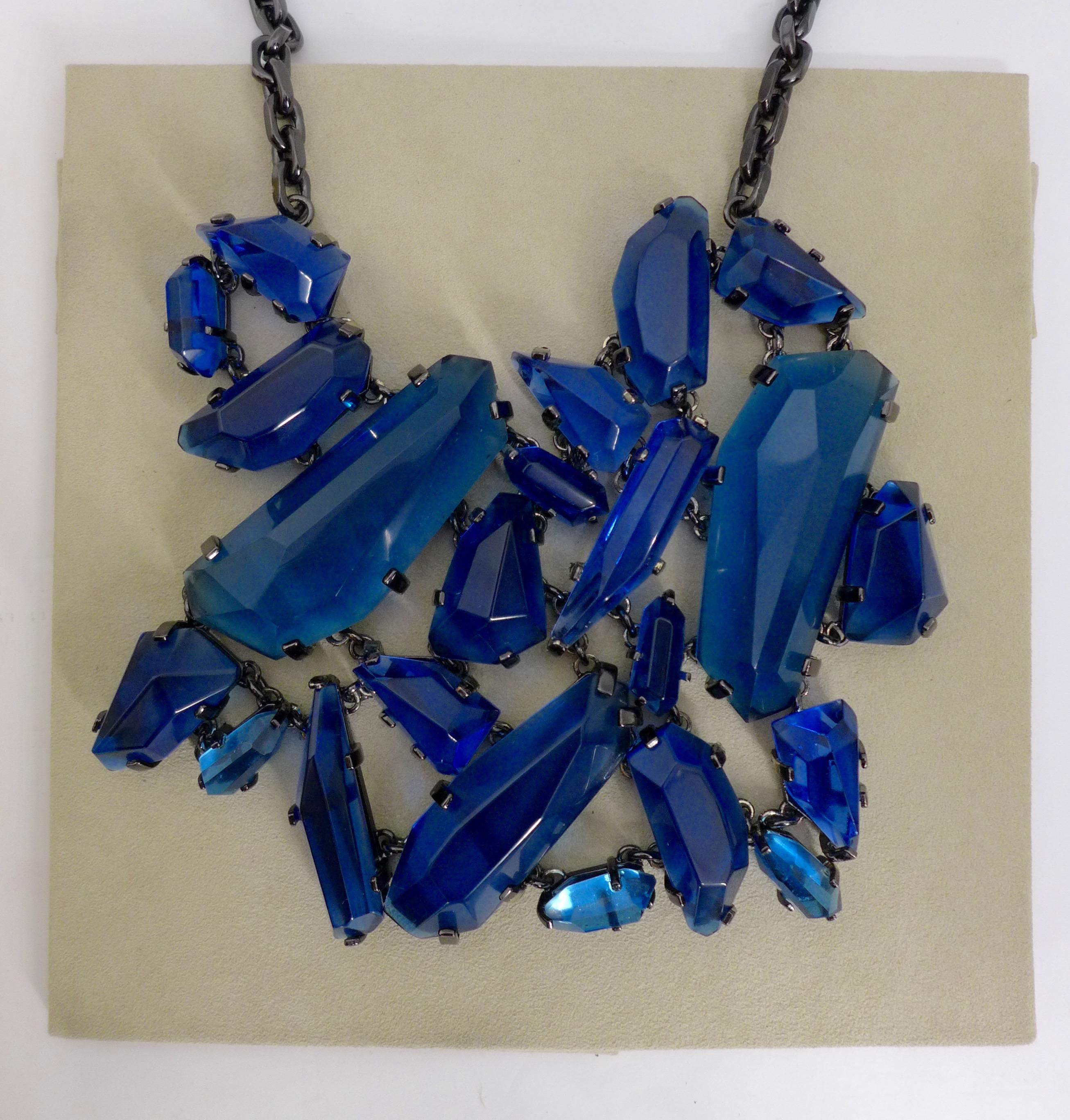 BURBERRY Large Blue Rhinestone Necklace In Good Condition In Los Angeles, CA