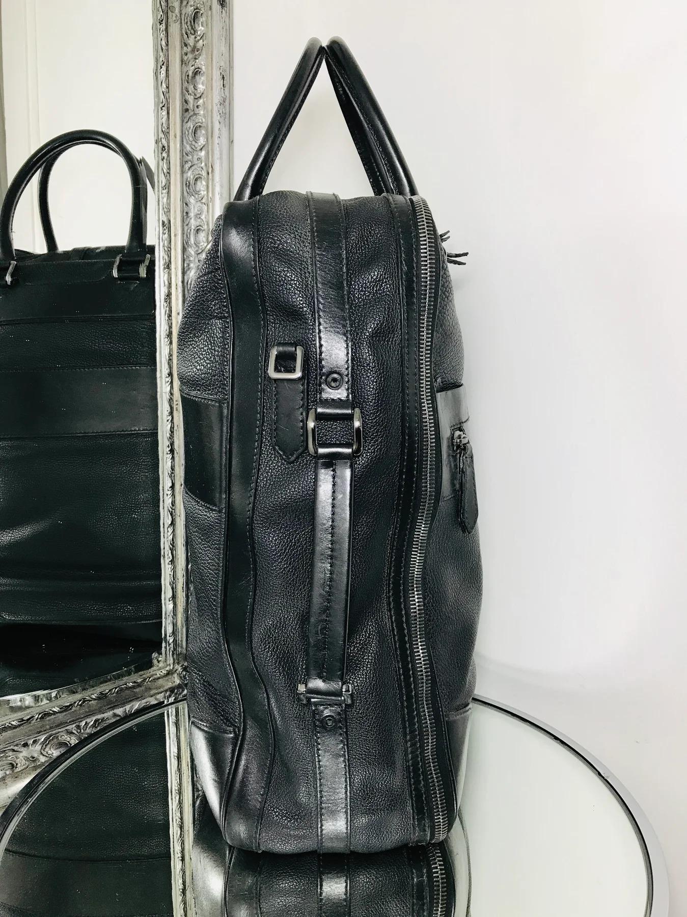 Black Burberry Large Leather Travel Bag For Sale