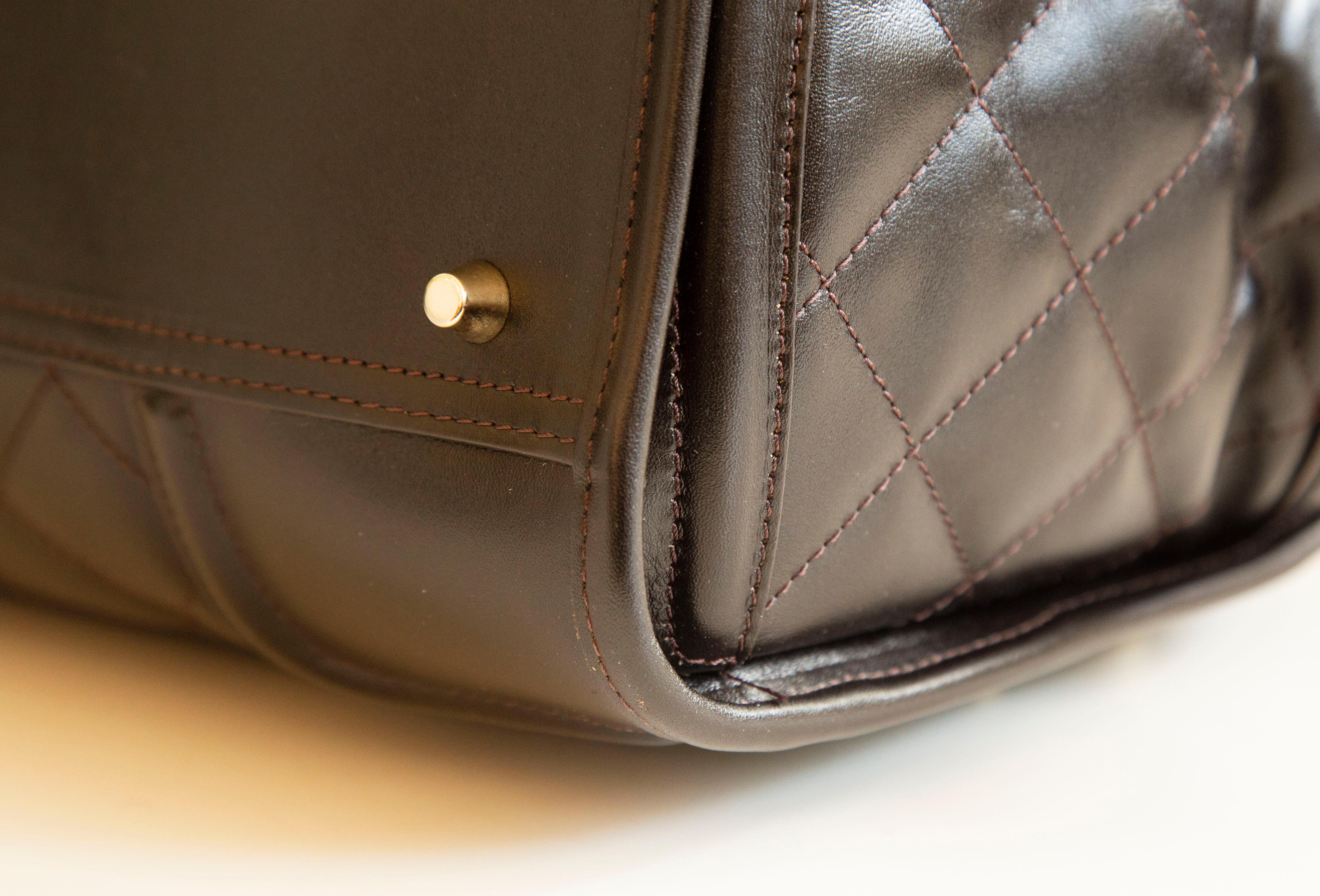 Burberry Large Manor Brown Quilted Leather Satchel Shoulder Bag For Sale 9