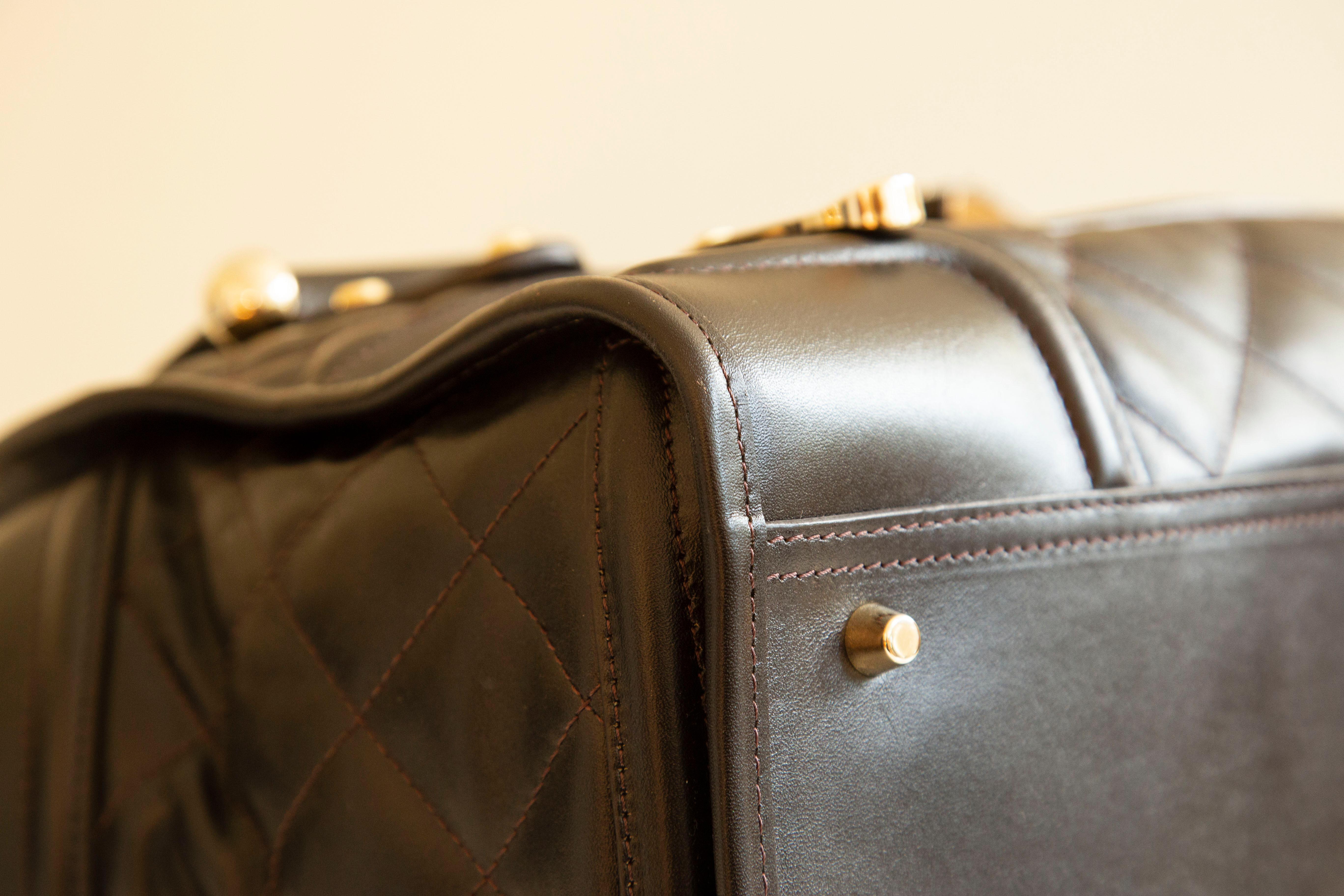 Burberry Large Manor Brown Quilted Leather Satchel Shoulder Bag For Sale 10