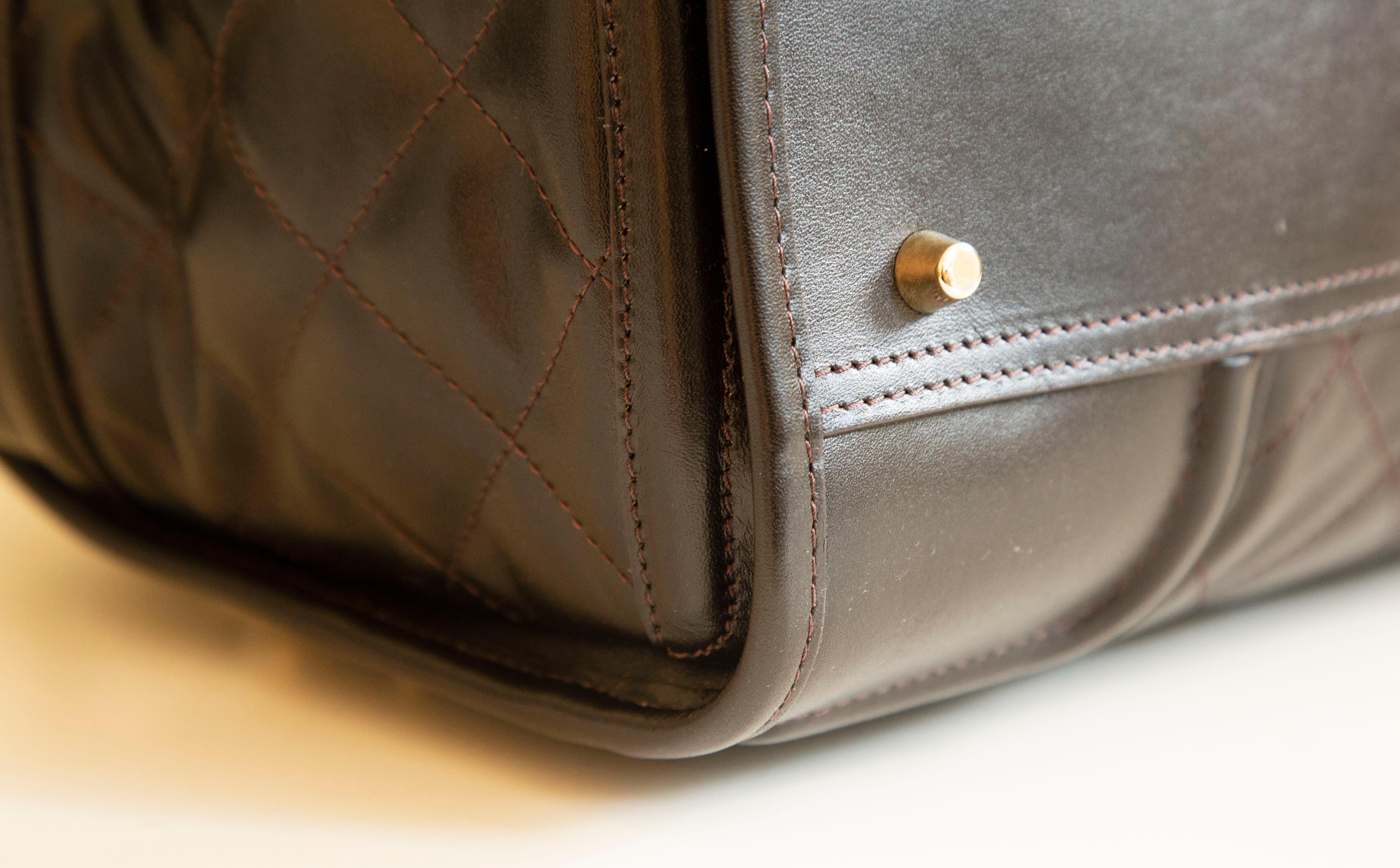 Burberry Large Manor Brown Quilted Leather Satchel Shoulder Bag For Sale 11