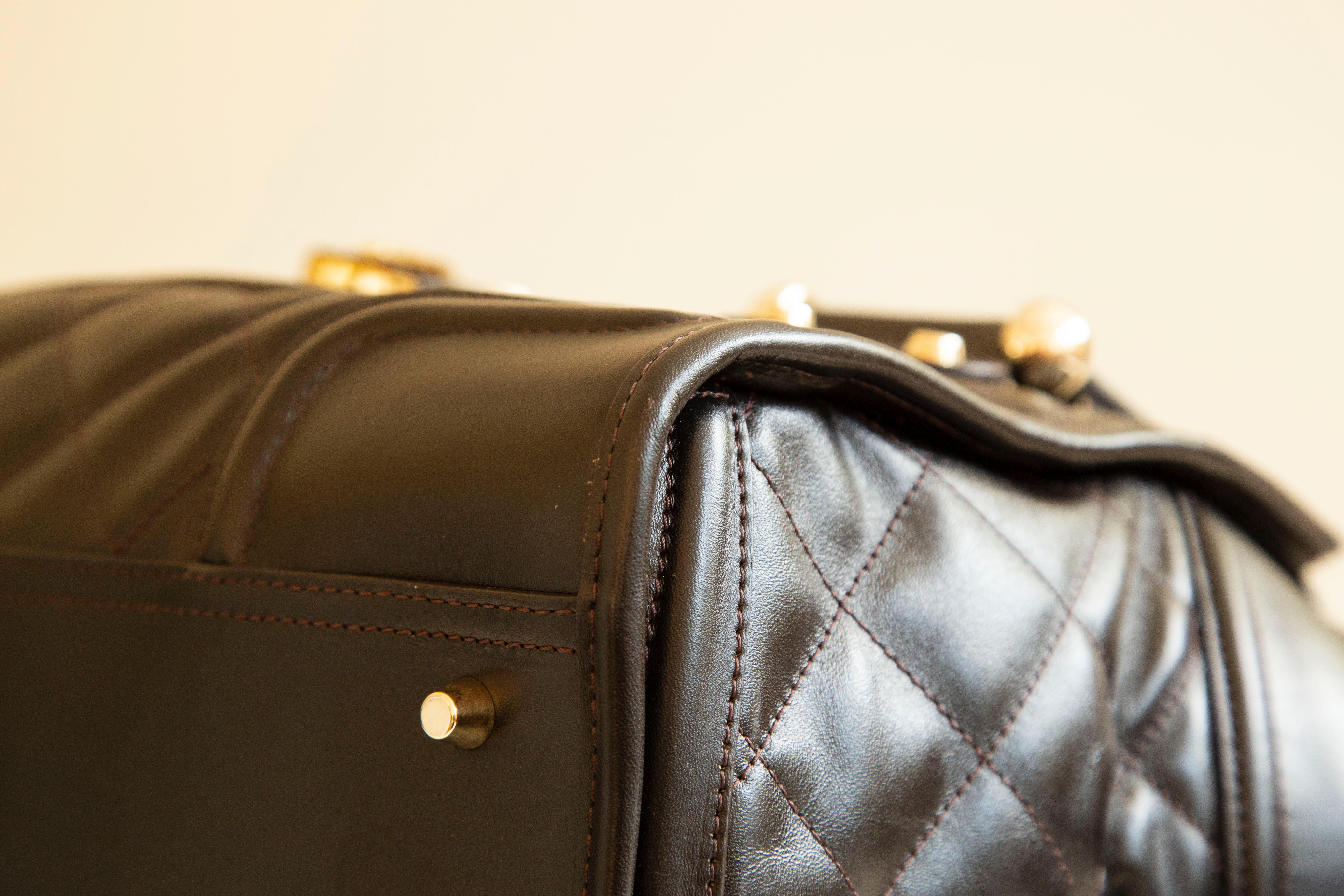Burberry Large Manor Brown Quilted Leather Satchel Shoulder Bag For Sale 12