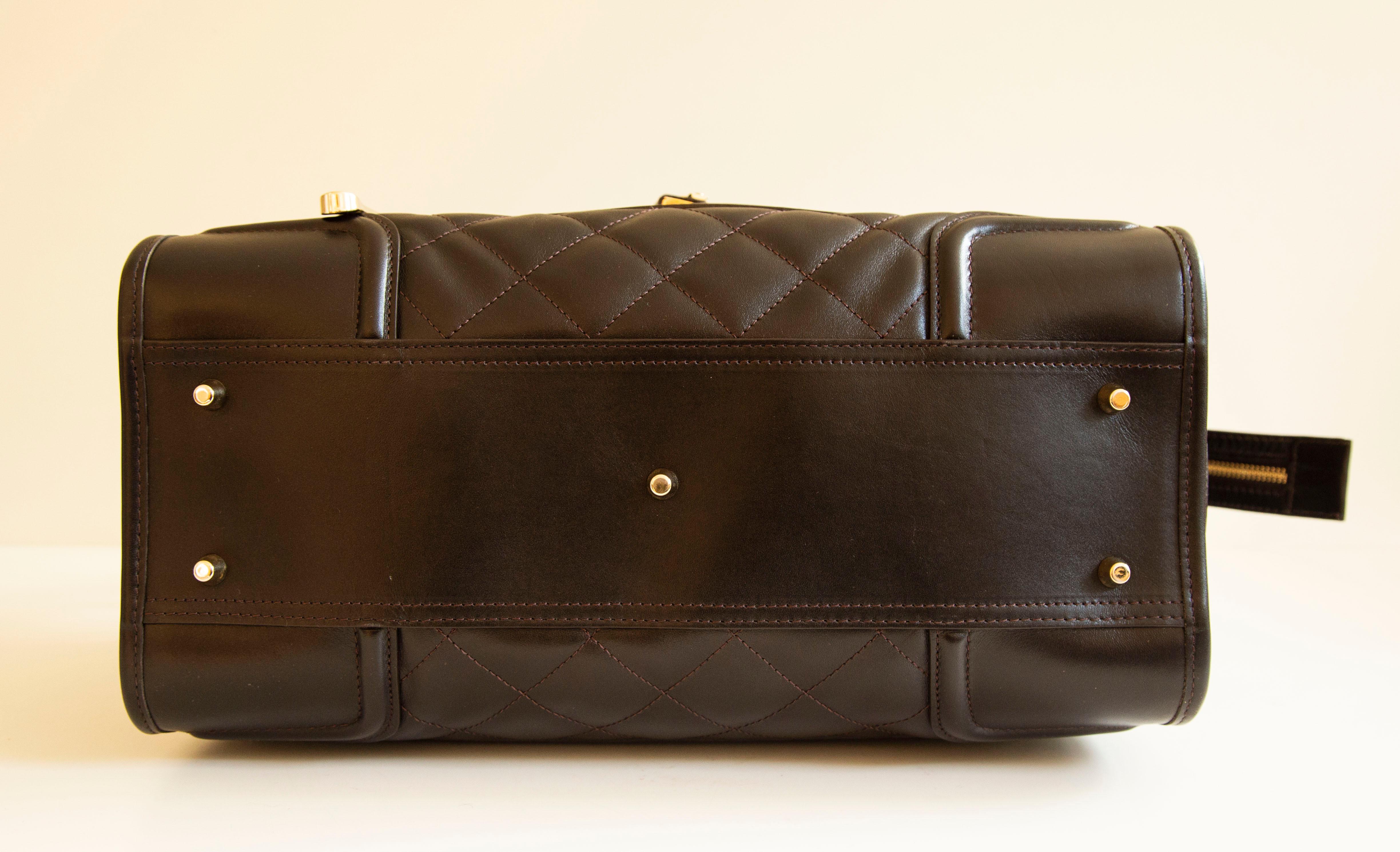 Burberry Large Manor Brown Quilted Leather Satchel Shoulder Bag For Sale 1