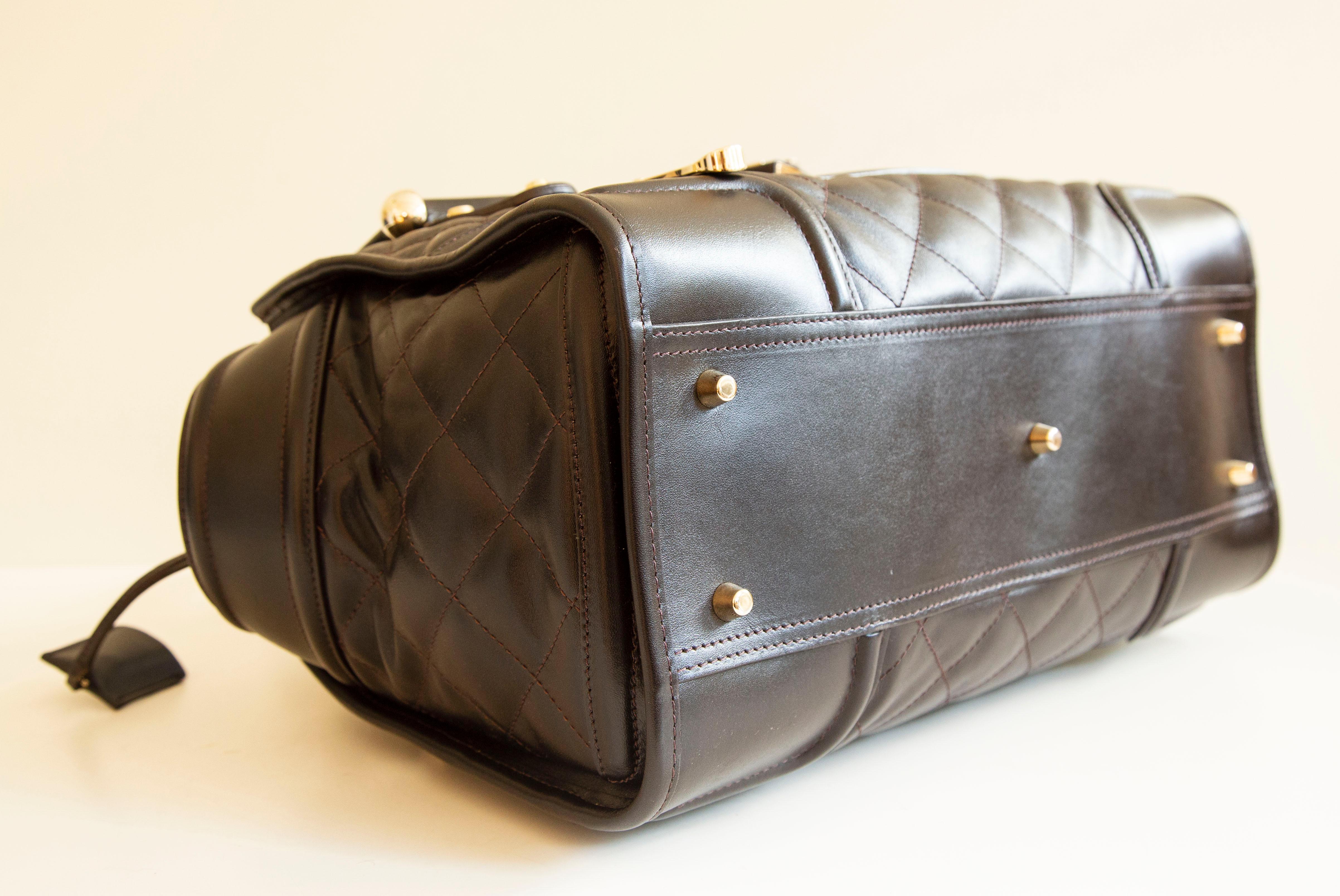 Burberry Large Manor Brown Quilted Leather Satchel Shoulder Bag For Sale 2