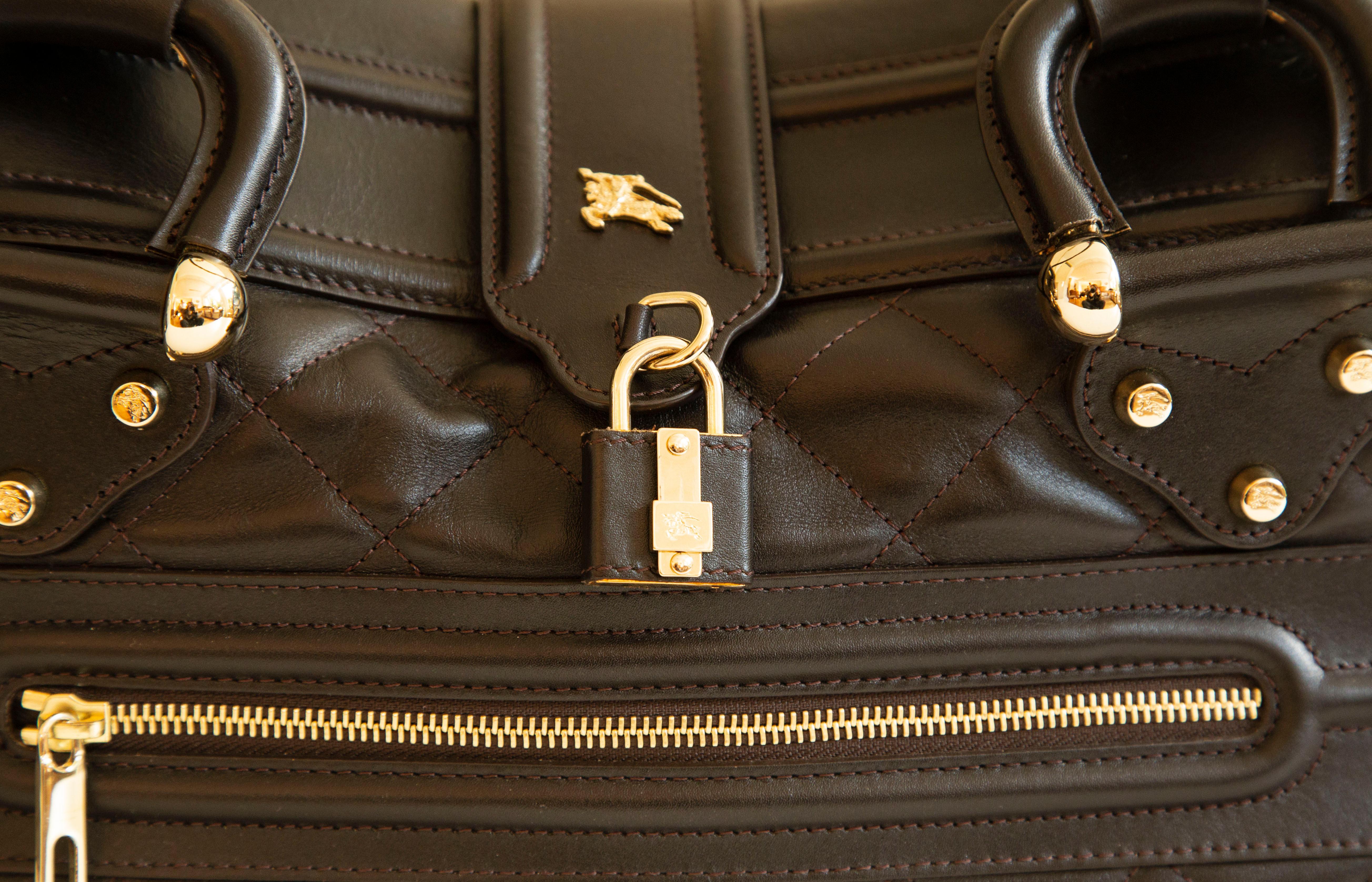 Burberry Large Manor Brown Quilted Leather Satchel Shoulder Bag For Sale 3