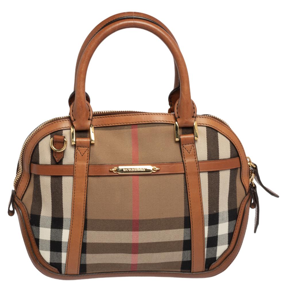 Burberry Leather And Canvas Birdle House Check Orchard Small Bowling Bag
