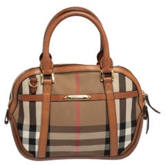 Petit sac bowling Burberry en cuir et toile Birdle House Check Orchard