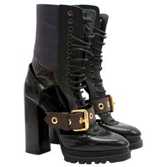 Burberry Leather And Snakeskin Cut-out Platform Boots US 10