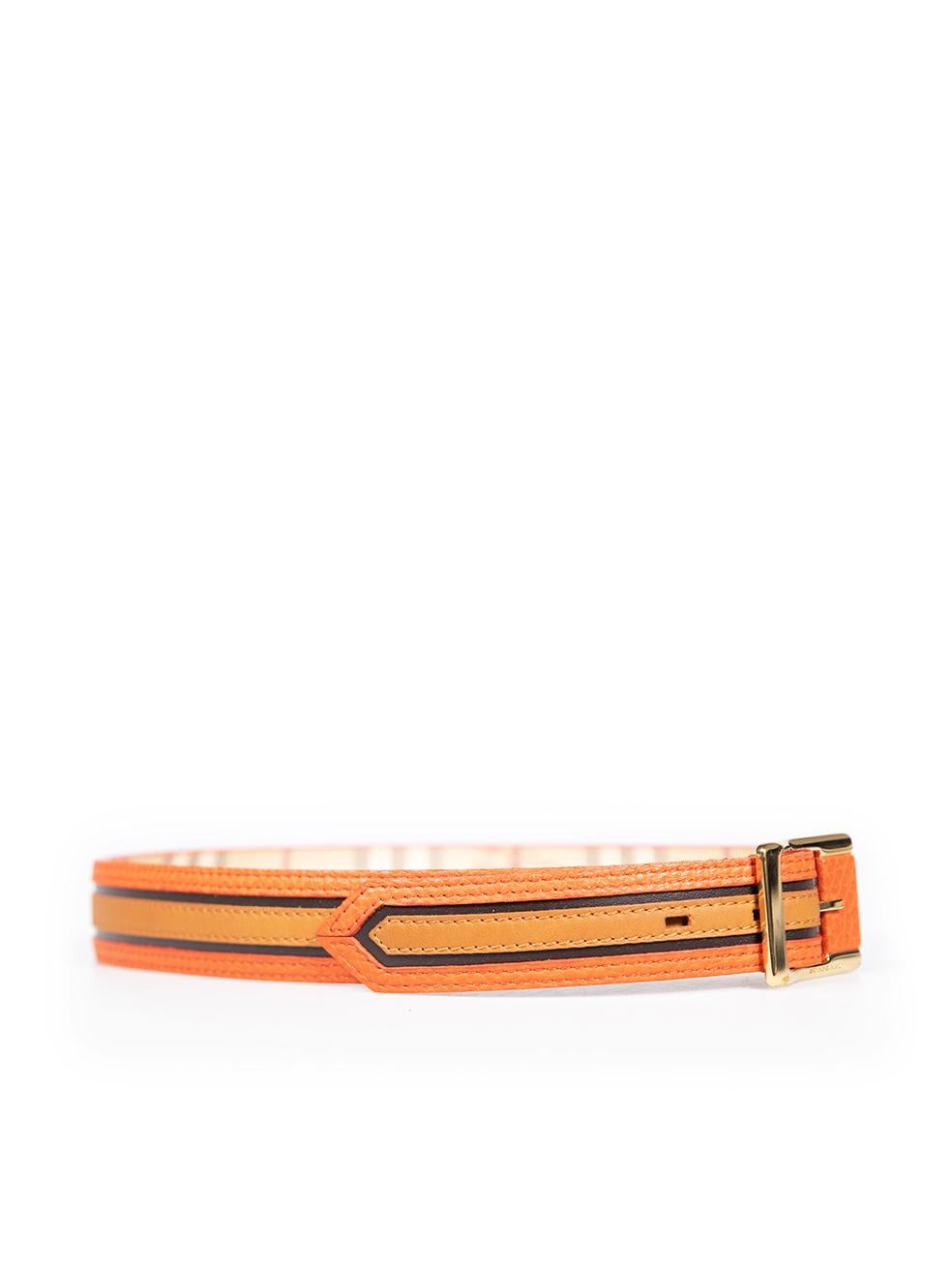 Orange Burberry Leather Check Reversible Belt For Sale