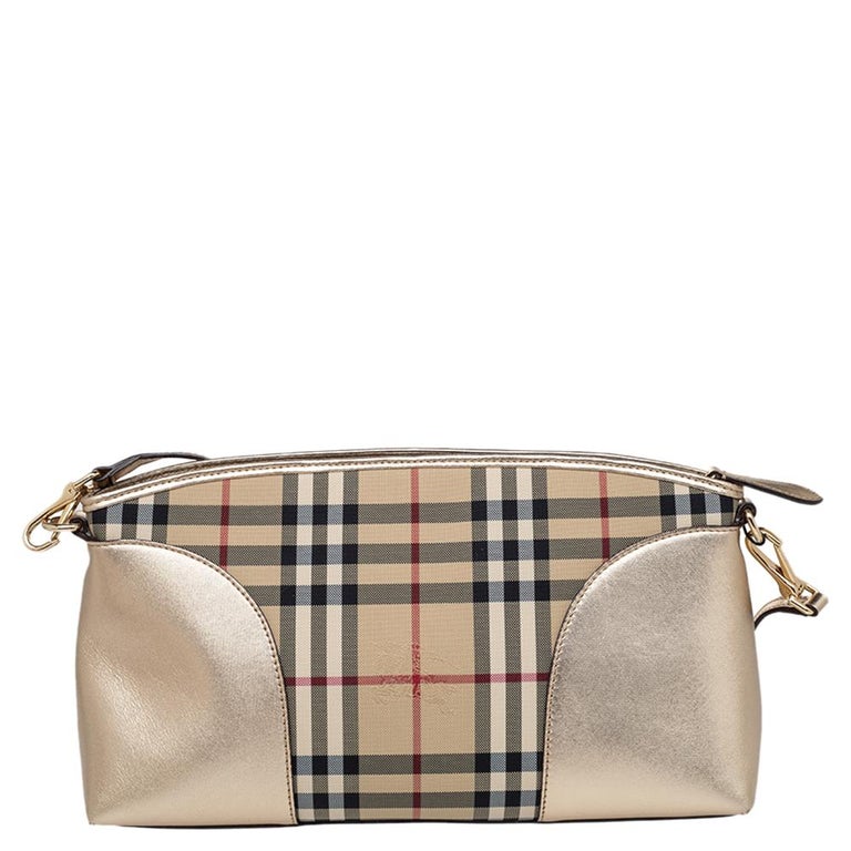 Burberry Leather Horseferry Check Canvas Chichester Shoulder Bag at 1stDibs