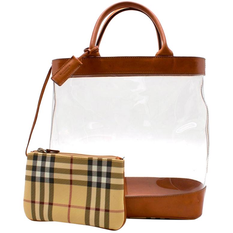 Burberry Leather & PVC Tote Bag with Nova Check Pouch 30cm