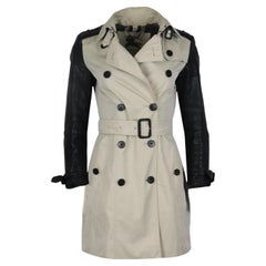 Burberry Gabardine-Trenchcoat mit Lederbesatz aus Baumwolle Uk 8