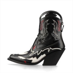 Burberry Leather Western Boots Ladies' Black x Red