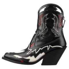 Burberry Leather Western Boots Ladies' Black x Red