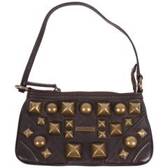 Burberry Leather XL Studded Clutch - dark brown
