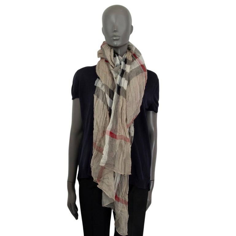 BURBERRY light beige CRINKLE LIGHTWEIGHT Shawl Scarf For Sale at 1stDibs