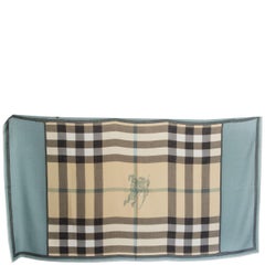 BURBERRY light blue & beige cashmere CHECK Scarf Shawl