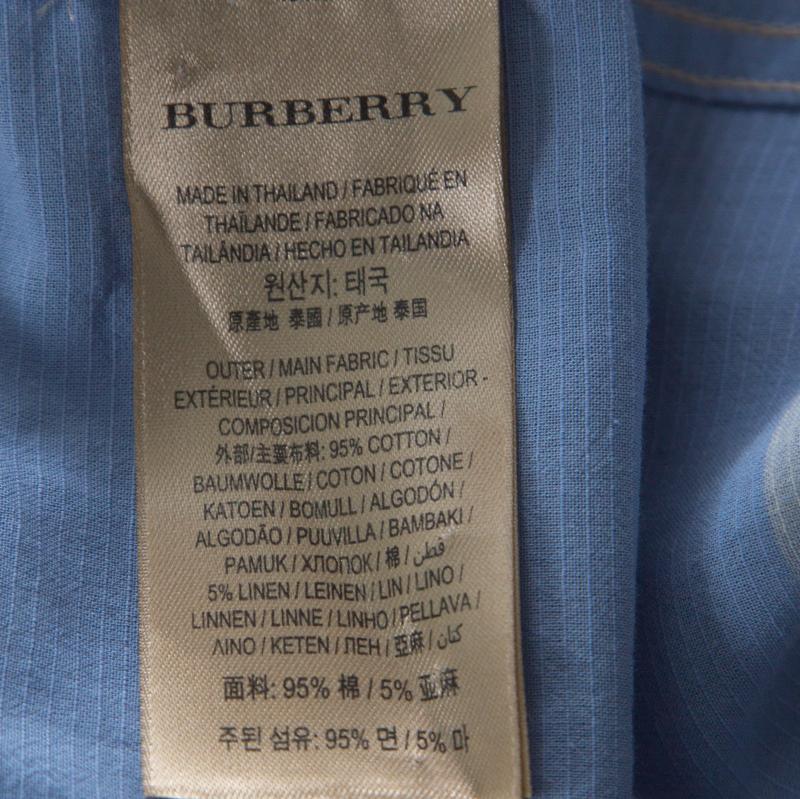 Men's Burberry Light Blue & Beige Nova Check Linen Blend Shirt L