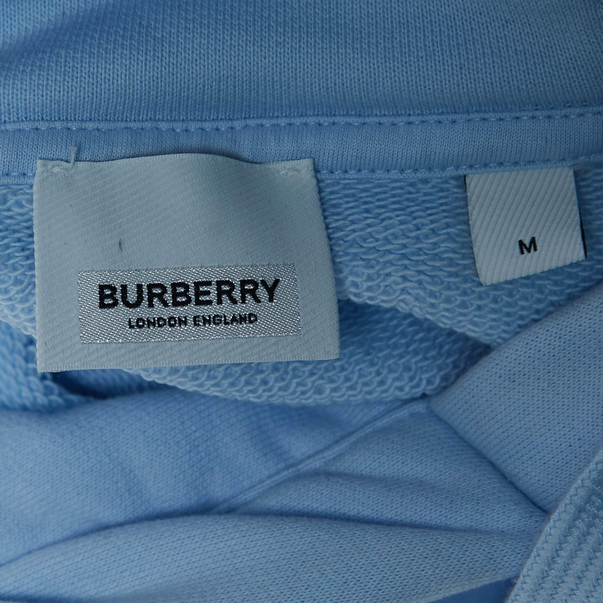 Burberry Light Blue Cotton Horseferry Cropped Hoodie M 1