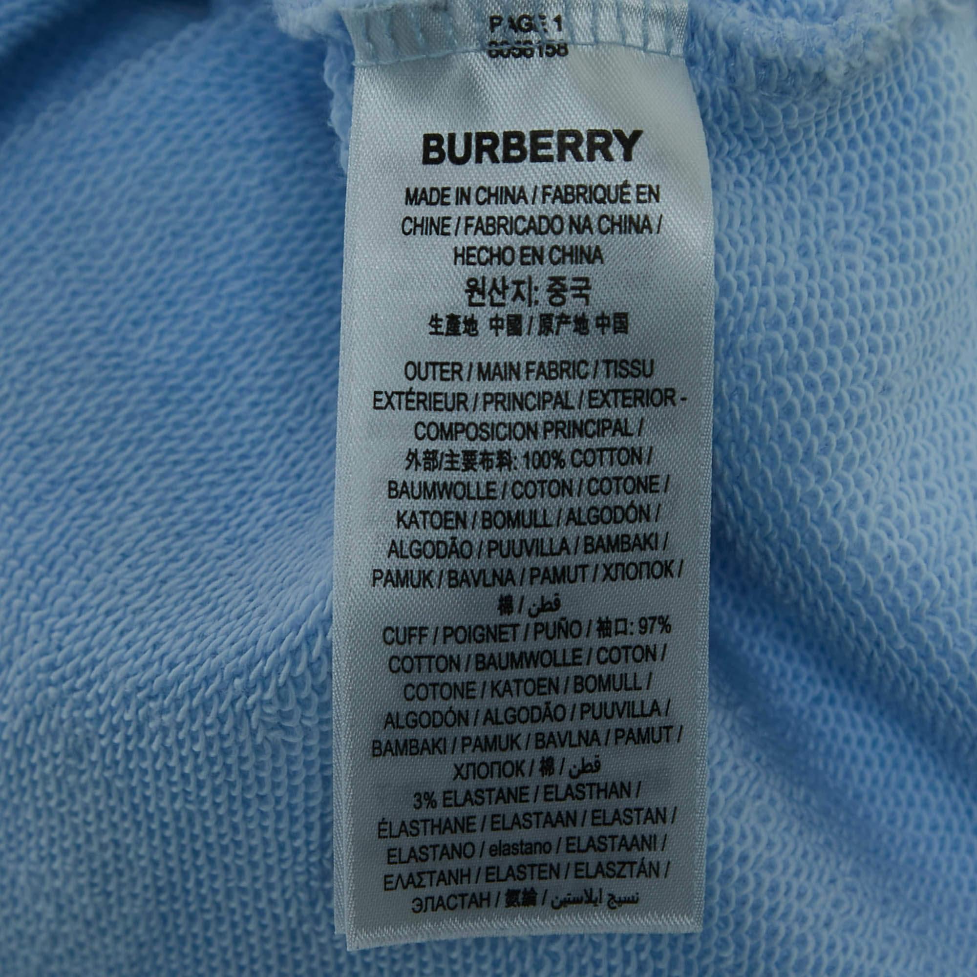 Burberry Light Blue Cotton Horseferry Cropped Hoodie M 2