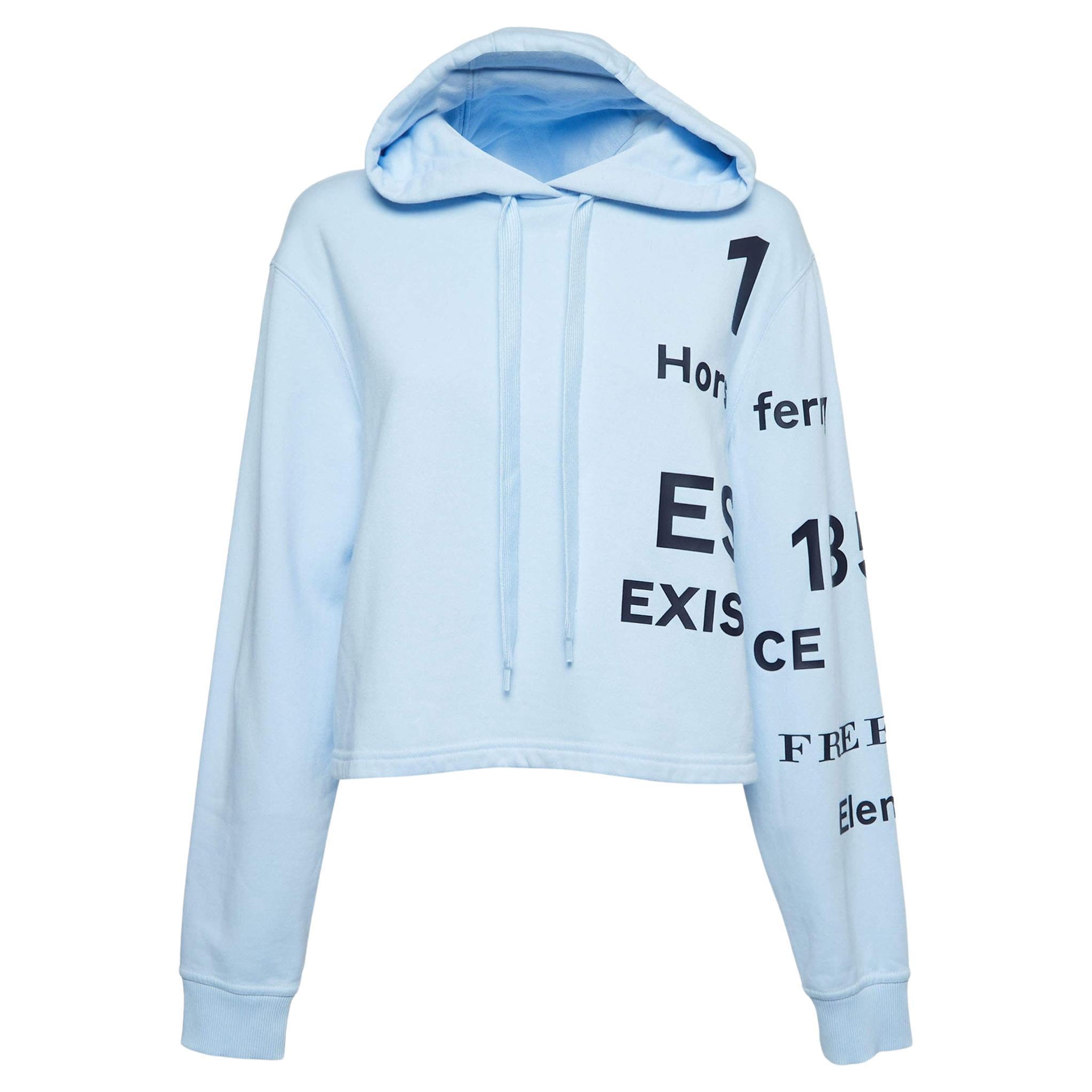 Burberry Light Blue Cotton Horseferry Cropped Hoodie M
