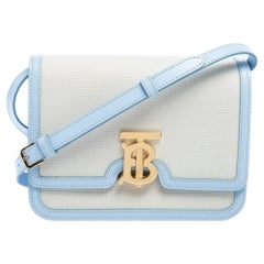 Burberry Light Blue/Cream Canvas and Leather TB Shoulder Bag