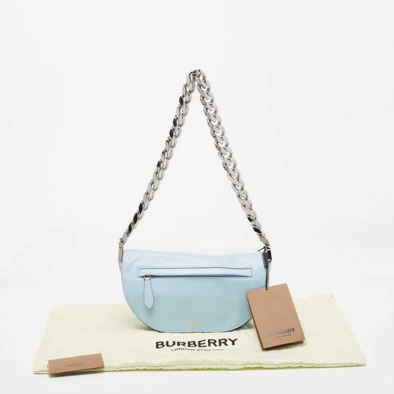 Burberry Light Blue Soft Leather Small Olympia Shoulder Bag For Sale 8