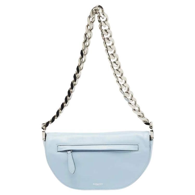 Burberry Light Blue Soft Leather Small Olympia Shoulder Bag For Sale