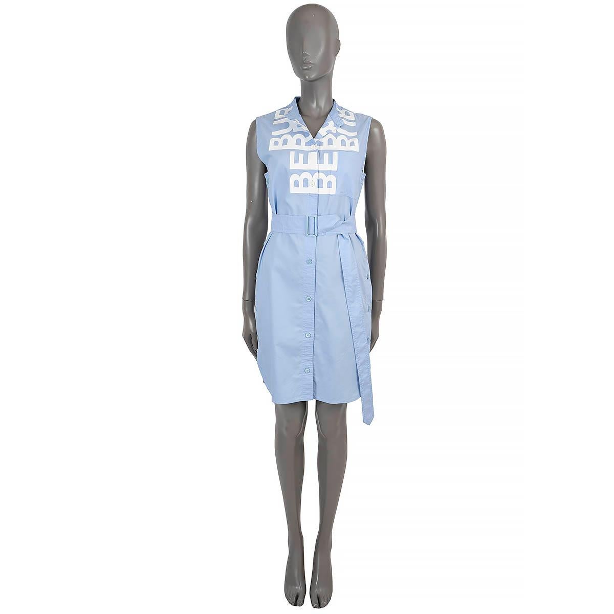 Women's BURBERRY light blue & white cotton 2022 MAISY LOGO BELTED SHIRT Dress 4 XXS For Sale