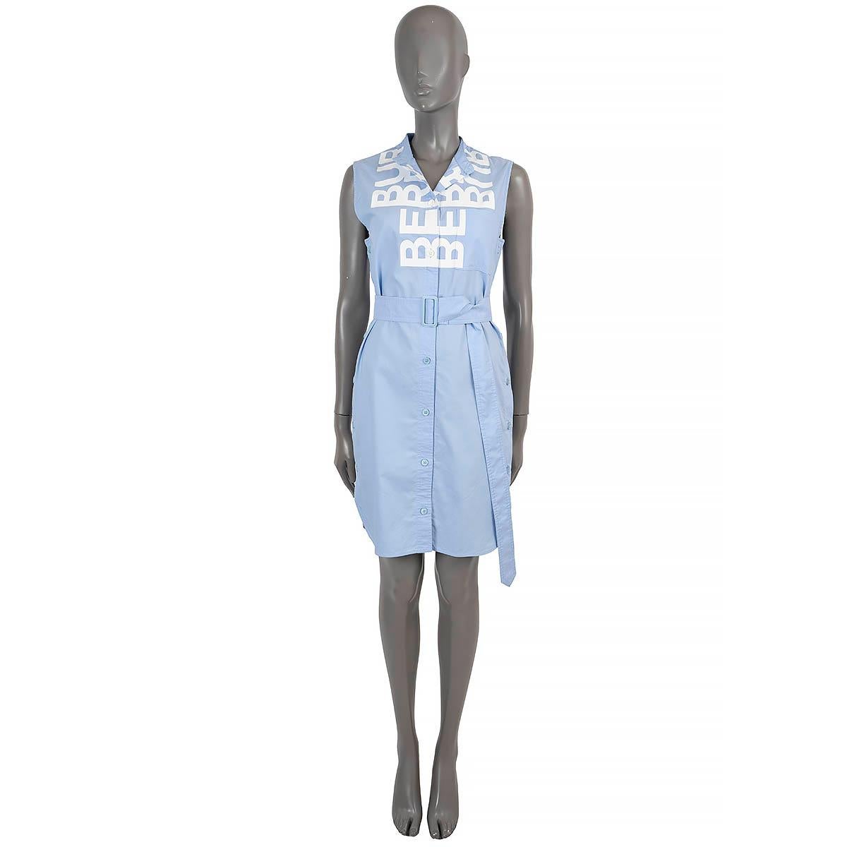 BURBERRY Hellblaues & weißes Baumwollkleid 2022 MAISY LOGO BELTED SHIRT Kleid aus Baumwolle 4 XXS im Zustand „Hervorragend“ im Angebot in Zürich, CH