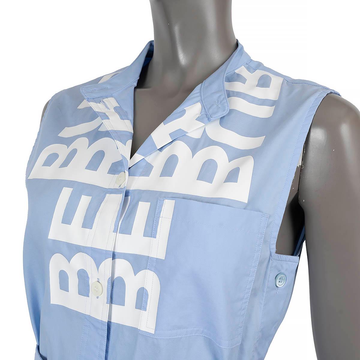 BURBERRY Hellblaues & weißes Baumwollkleid 2022 MAISY LOGO BELTED SHIRT Kleid aus Baumwolle 4 XXS Damen im Angebot