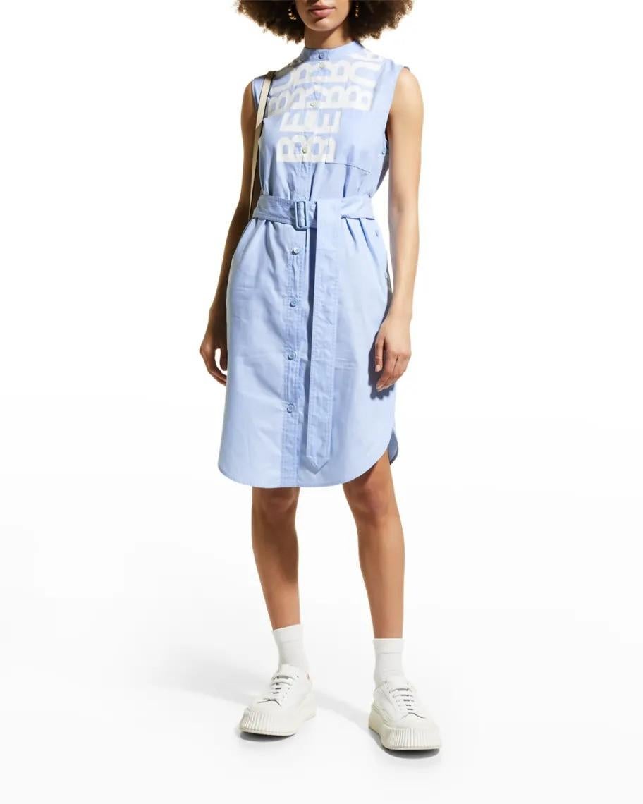 BURBERRY Hellblaues & weißes Baumwollkleid 2022 MAISY LOGO BELTED SHIRT Kleid aus Baumwolle 4 XXS im Angebot 3