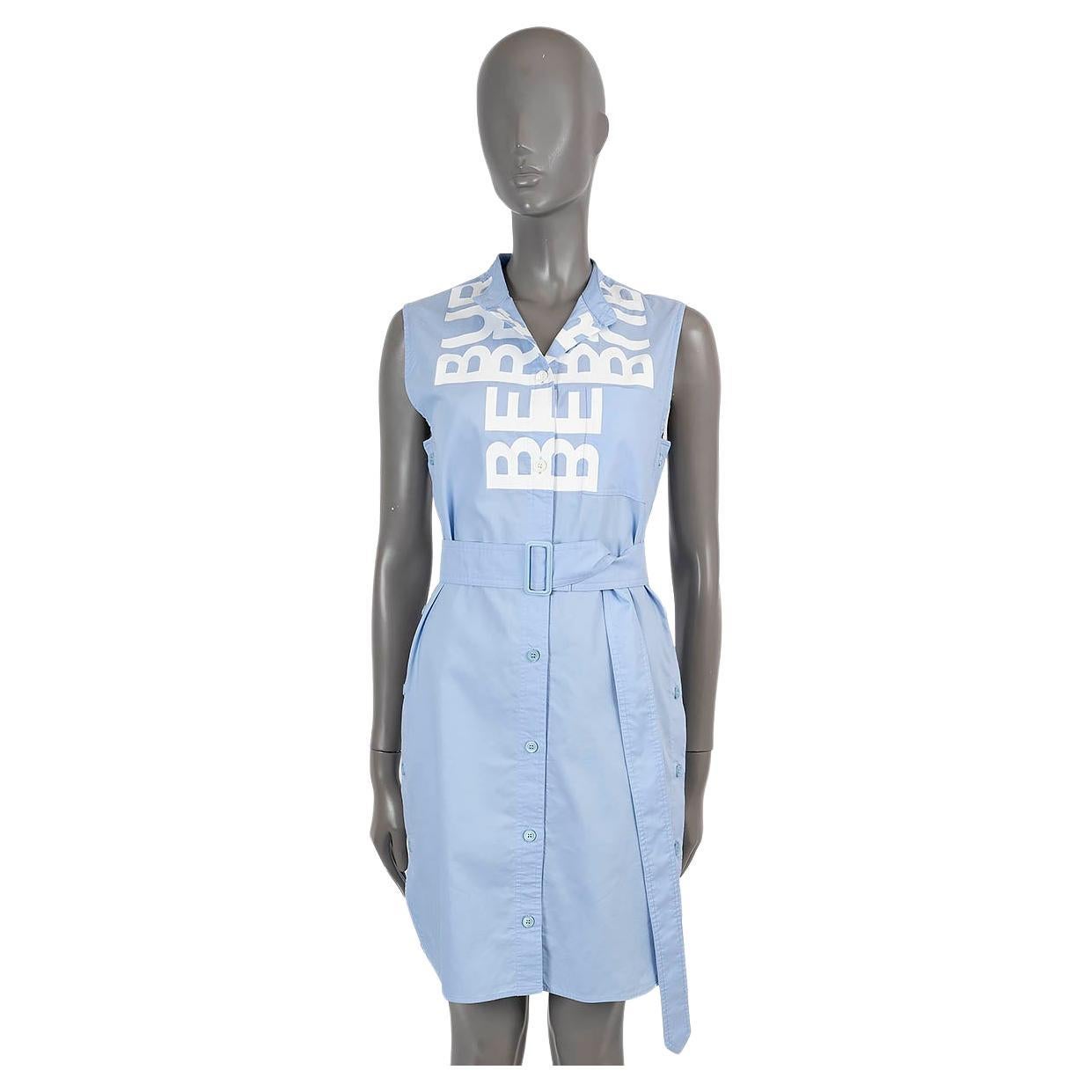 BURBERRY Hellblaues & weißes Baumwollkleid 2022 MAISY LOGO BELTED SHIRT Kleid aus Baumwolle 4 XXS im Angebot