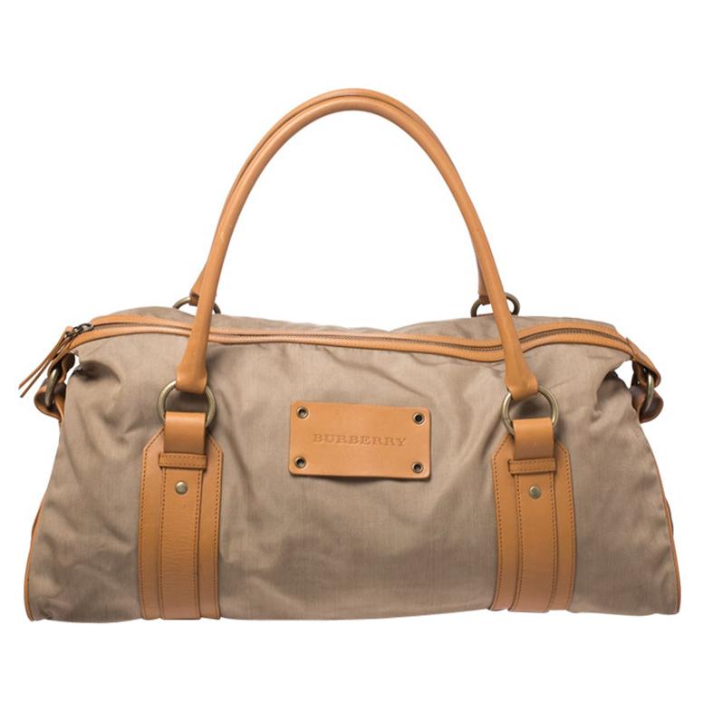 Burberry Light Brown Canvas and Leather Duffle Bag