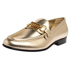 Burberry Light Gold Leather Solway Chain Detail Slip on Loafers Size 38.5