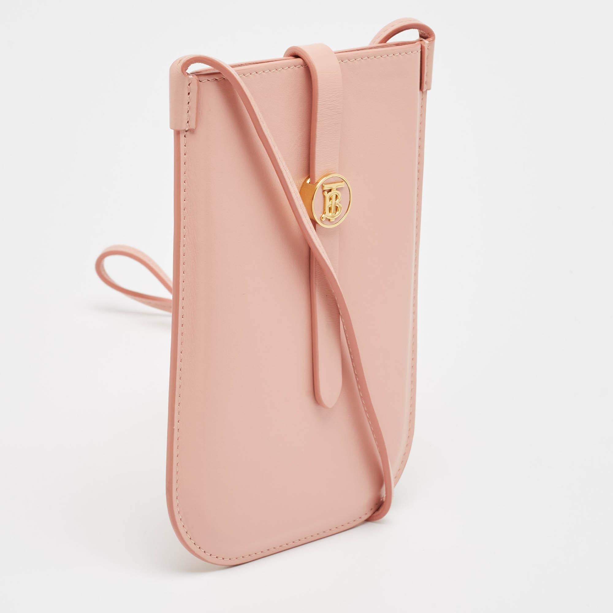 Beige Burberry Light Leather Anne Phone Crossbody Bag