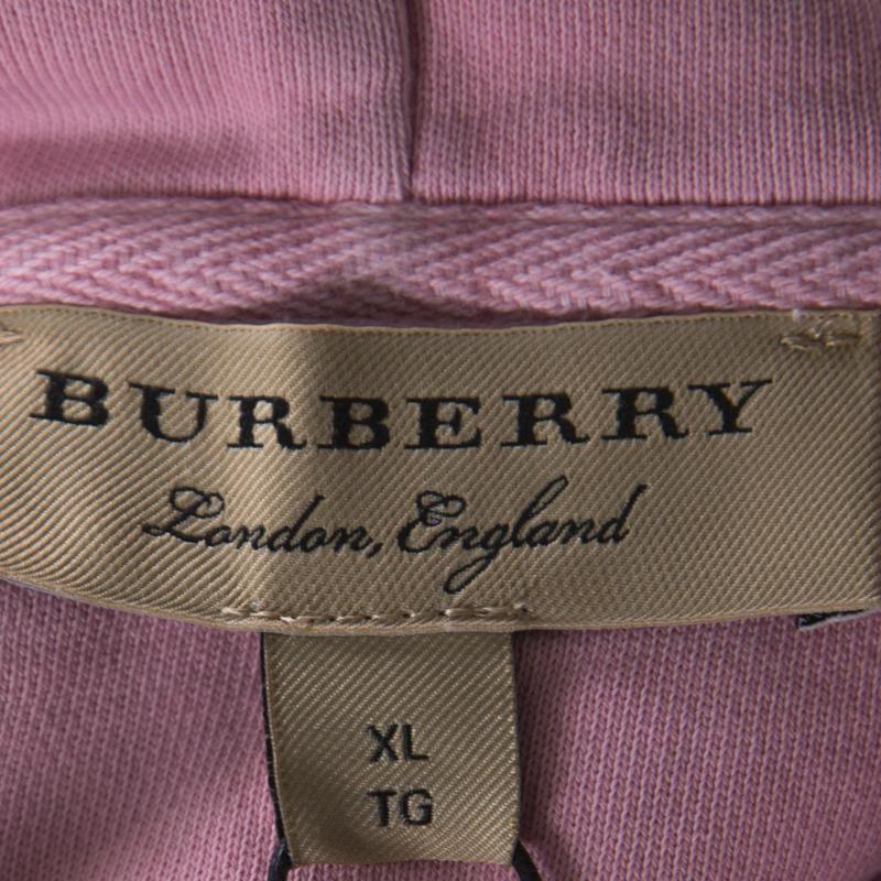 Burberry Light Pink Cotton Equestrian Logo Neon Drawstring Detail Hoodie XL In New Condition In Dubai, Al Qouz 2