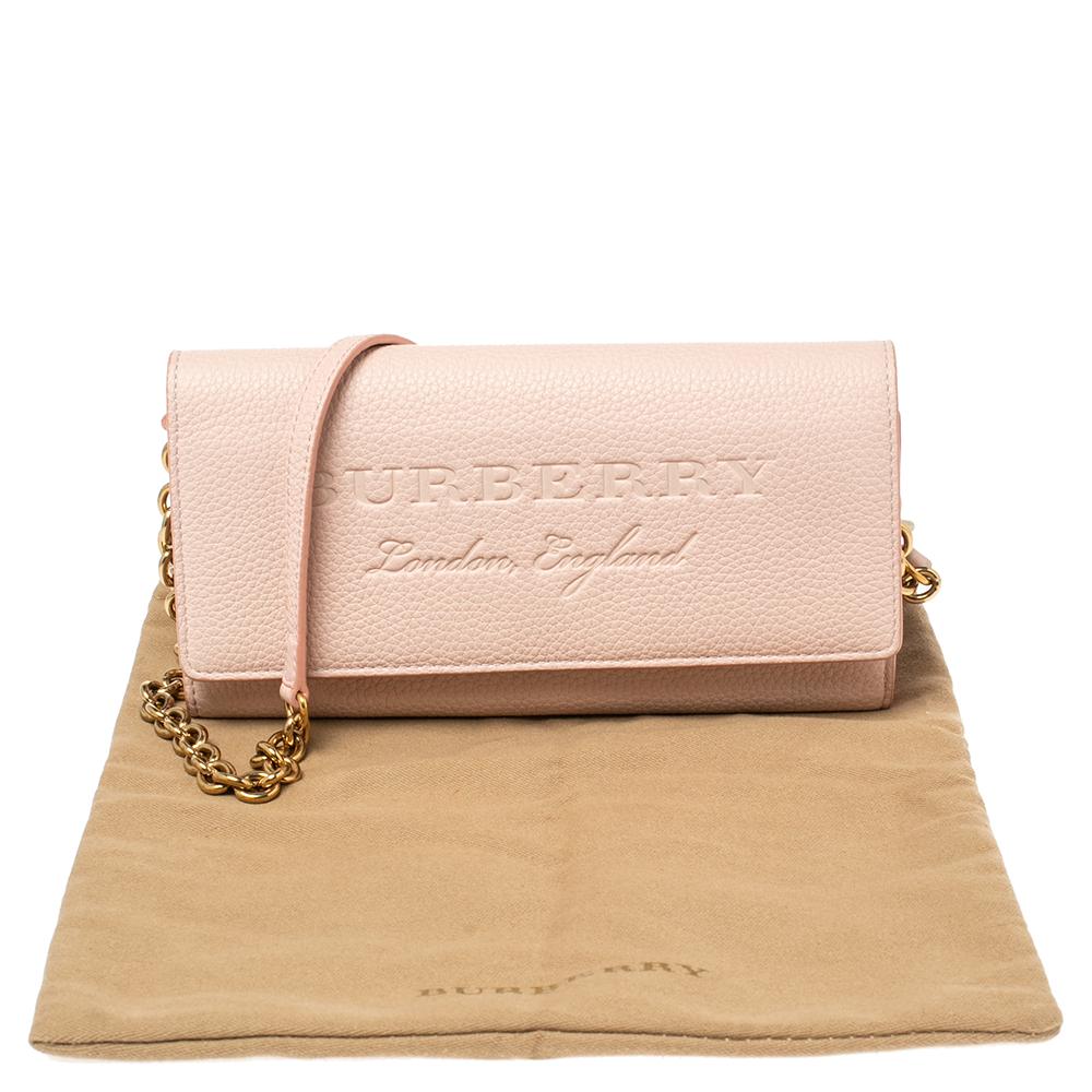 Burberry Light Pink Grained Leather Henley Wallet on Chain 4
