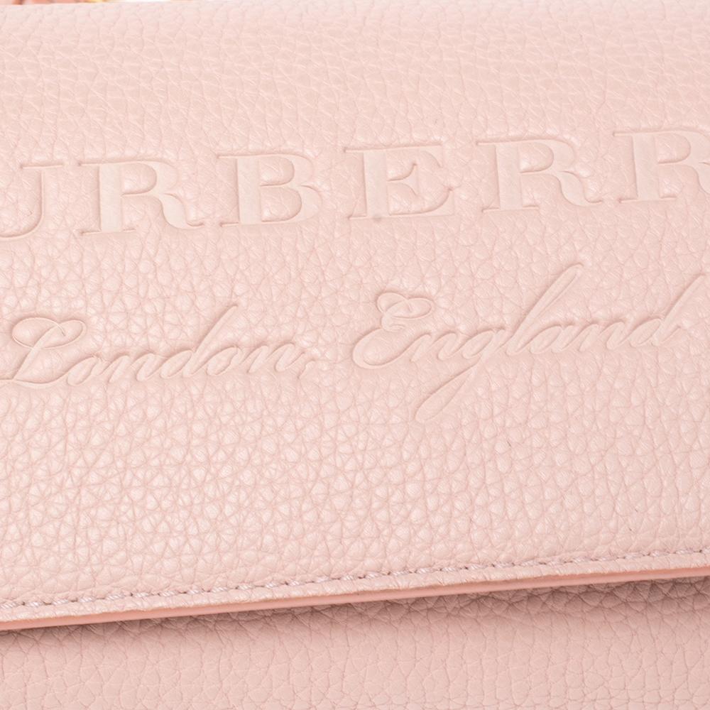 Women's Burberry Light Pink Grained Leather Henley Wallet on Chain