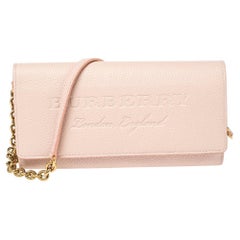 Burberry Light Pink Grained Leather Henley Wallet on Chain
