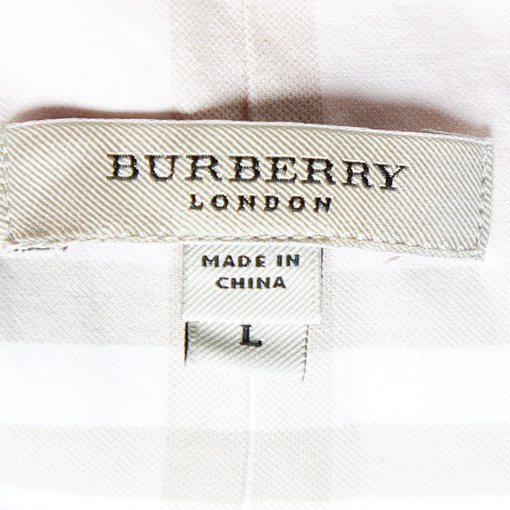 Women's Burberry Light Pink Nova Check Cotton Button Front Shirt L For Sale