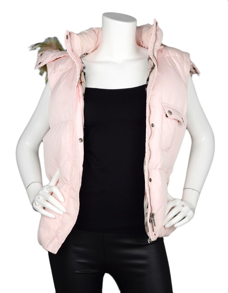 Burberry Light Pink Puffer Coat W/ Removable Fur Trim Hood and Sleeves