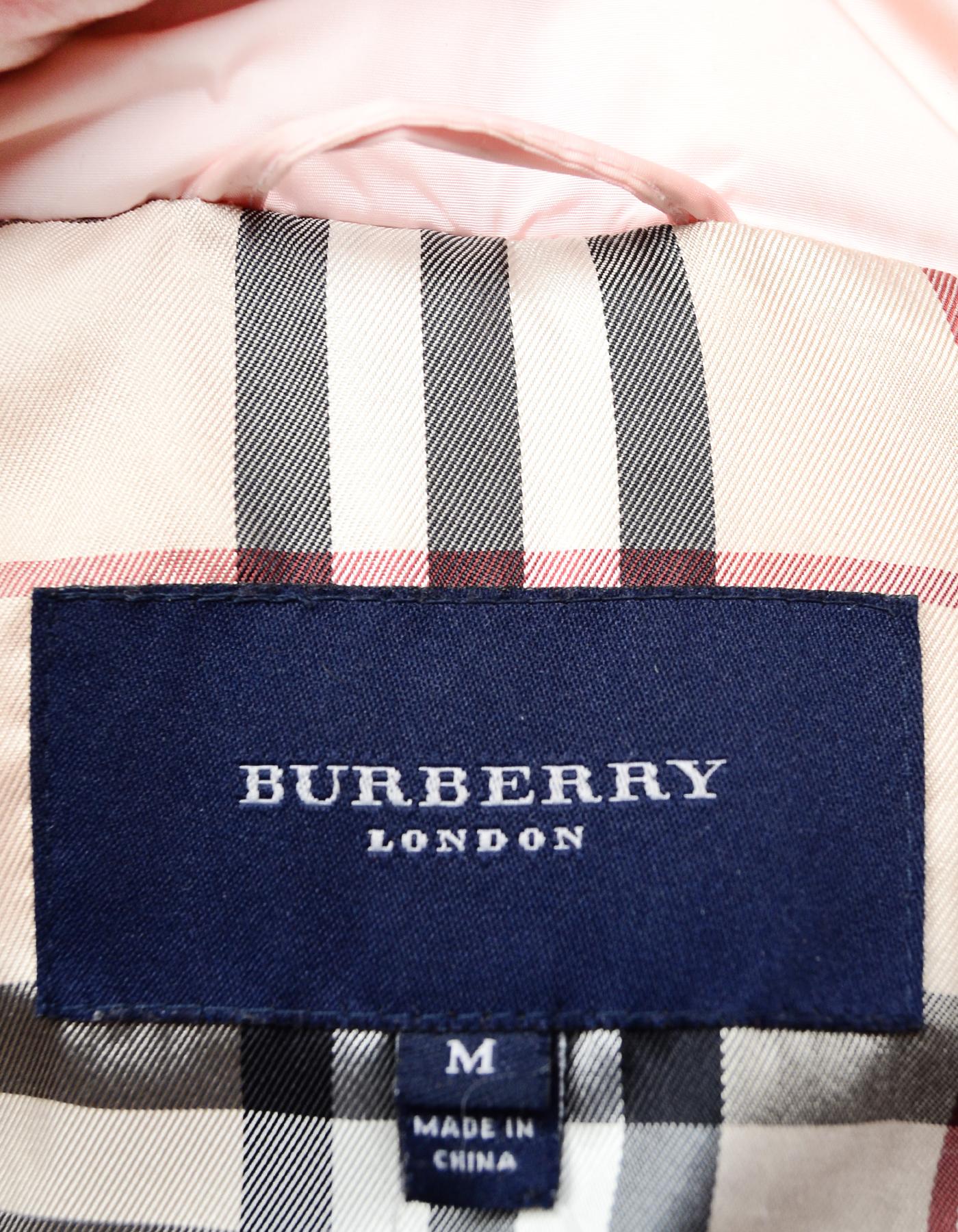 Burberry Light Pink Puffer Coat W/ Removable Fur Trim Hood & Sleeves (Vest) Sz M In Good Condition In New York, NY
