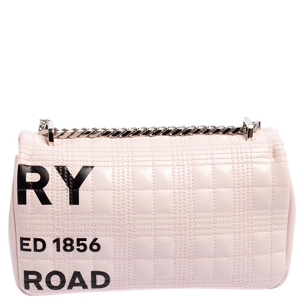 Burberry's Lola is considered the little sister to the famous TB bag. Launched for the brand's Autumn/Winter 2019, Lola is a youthful design with a clash of patterns and details. This here is crafted from light pink quilted leather and punctuated