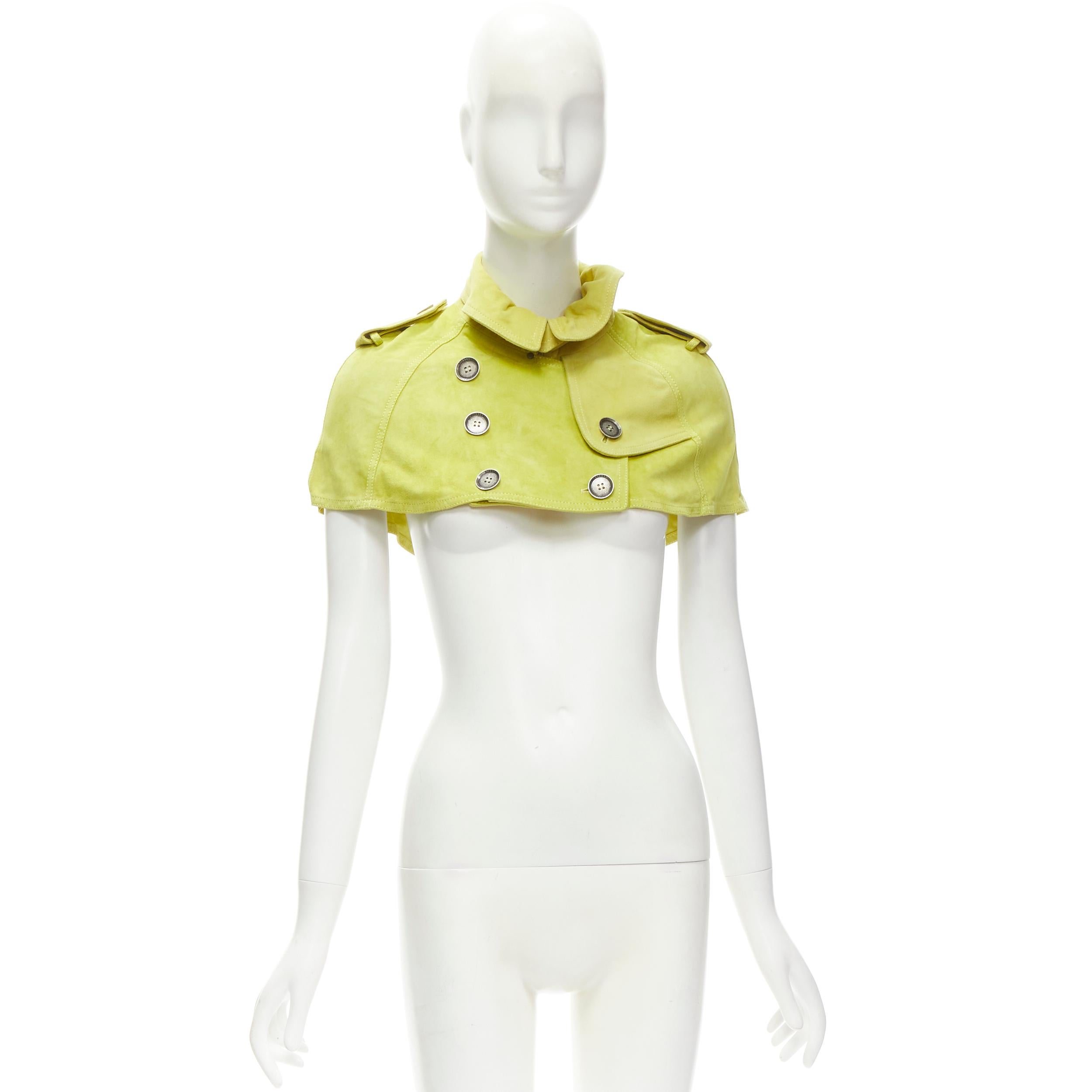BURBERRY lime yellow suede leather cropped double breasted capelet IT38 XS For Sale 4