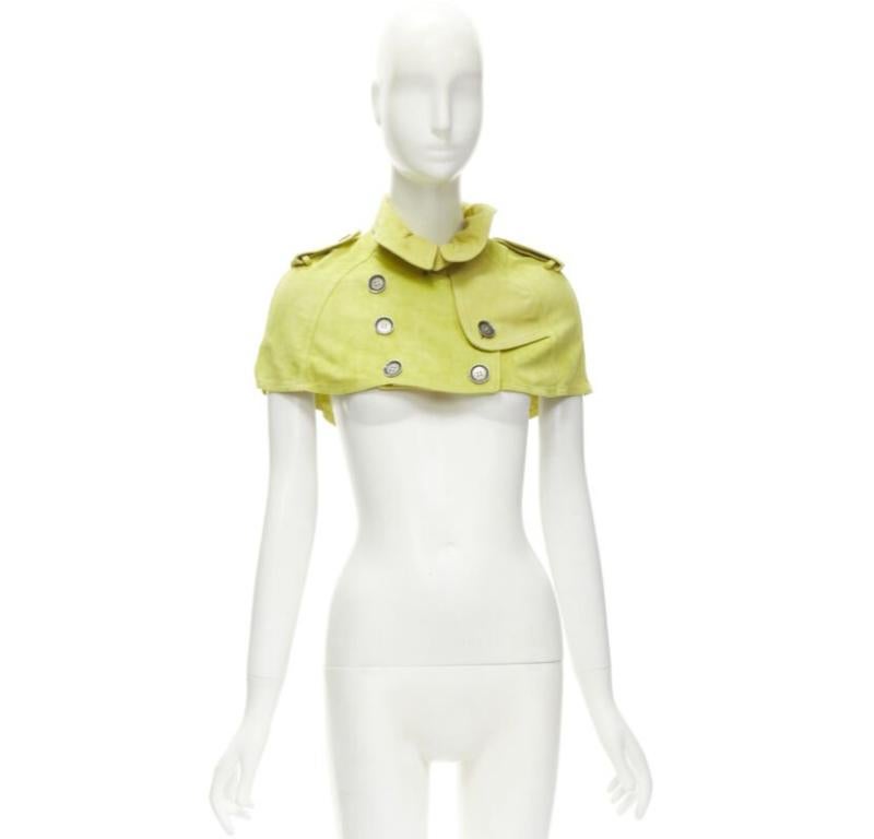 BURBERRY lime yellow suede leather cropped double breasted capelet IT38 XS 5