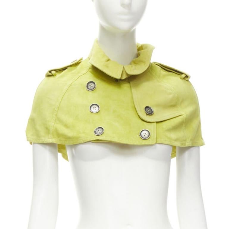 Green BURBERRY lime yellow suede leather cropped double breasted capelet IT38 XS