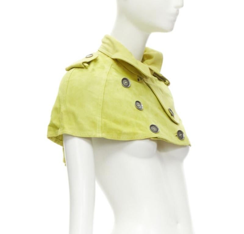 BURBERRY lime yellow suede leather cropped double breasted capelet IT38 XS In Good Condition In Hong Kong, NT